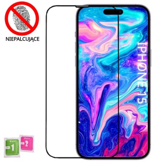 Szkło Hartowane iPhone 15 Szyba Antypapilarna Powłoka Pełne Ramka