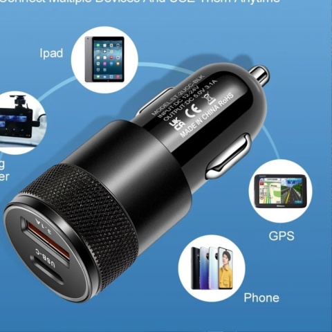 SZYBKA ŁADOWARKA SAMOCHODOWA USB C + USB A 38W PD ŁADOWANIE SZYBKA ŁADOWARKA SAMOCHODOWA USB C + USB A 38W PD ŁADOWANIE