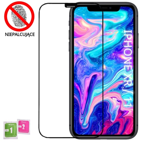 Szkło Hartowane iPhone 11 / XR Szyba Antypapilarna Powłoka Pełne z Ramką